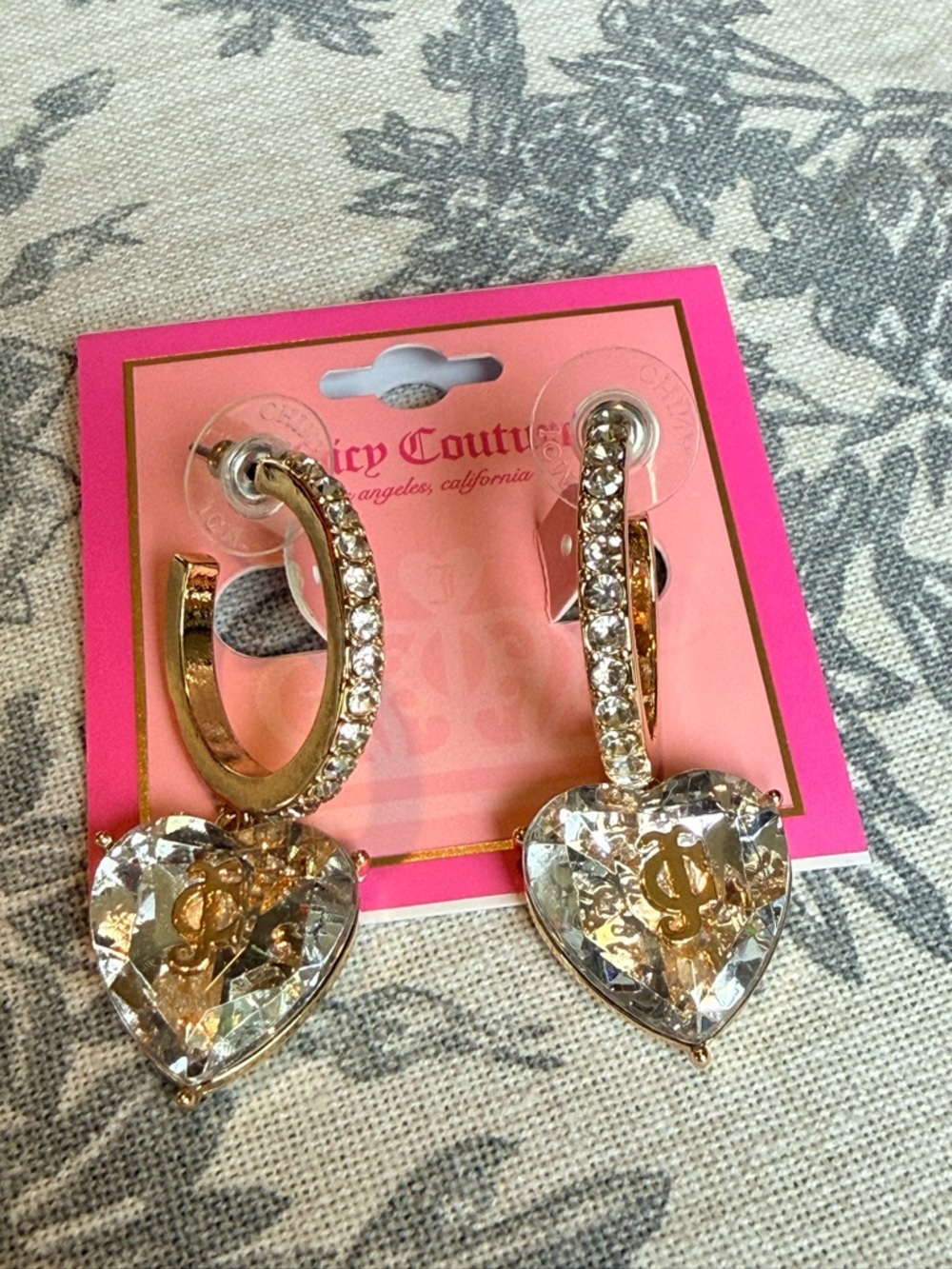 Juicy Couture Gold Crystal Heart Earrings